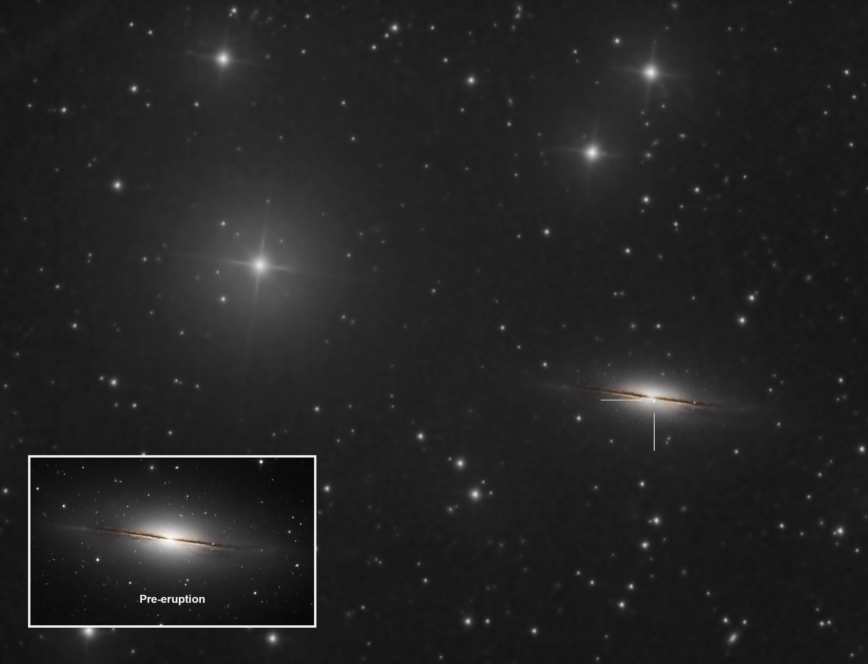 NGC7814 (The Little Sombrero Galaxy)
                              and Super Nova SN 2021rhu - FINAL - with
                              Pre-Eruption Inset - web